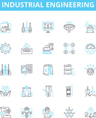 Industrial engineering vector line icons set. Industrial, Engineering, Manufacturing, Process, Optimization, Automation, Ergonomics illustration outline concept symbols and signs