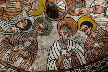 A fresco of the nine Syrian saints in Abuna Yemata Guh church in Hawzen, Tigray, Ethiopia