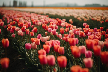 Beautiful field of blooming tulips generative AI