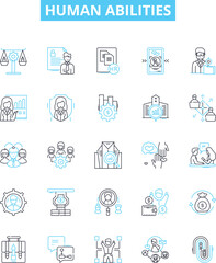 Human abilities vector line icons set. Ability, Skill, Cognition, Learning, Thinking, Creativity, Judgement illustration outline concept symbols and signs