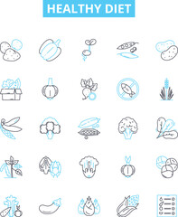Healthy diet vector line icons set. Diet, Healthy, Nutrition, Fruits, Vegetables, Wholefoods, Lean illustration outline concept symbols and signs