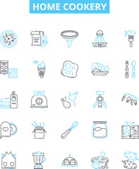Home Cookery vector line icons set. Cooking, Home, Cuisine, Dishes, Baking, Recipe, Kitchen illustration outline concept symbols and signs