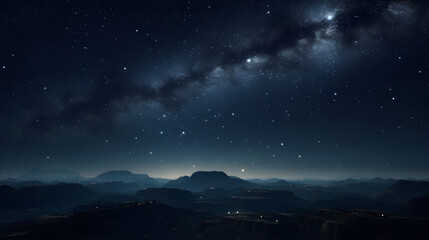 Enchanting Night Sky in Mountainous Landscape. A stunning night-time landscape of a galaxy in the sky, with majestic mountains and stars. Created with generative AI.