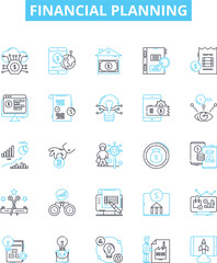 financial planning vector line icons set. Money, Planning, Wealth, Investment, Savings, Budgeting, Tax illustration outline concept symbols and signs