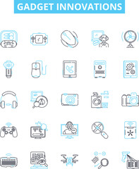 Gadget innovations vector line icons set. Tech, Gadgets, Innovation, Robotics, Smartphone, AI, Wearables illustration outline concept symbols and signs