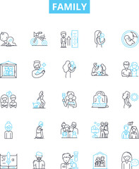 Family vector line icons set. kinship, relatives, clan, folks, lineage, descendants, progeny illustration outline concept symbols and signs