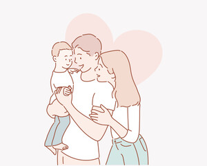 Pretty young family. Hand drawn style vector design illustrations.