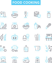 Food cooking vector line icons set. Baking, Roasting, Grilling, Boiling, Frying, Sauteing, Poaching illustration outline concept symbols and signs
