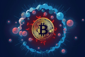 Bitcoin Blue Background Red Spheres