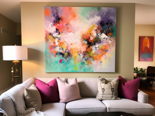 Cozy Living Room with Painting in a picture frame, Generative AI