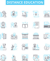 Distance education vector line icons set. Distance learning, eLearning, Online education, Virtual learning, Distance courses, Remote education, Digital education illustration outline concept symbols