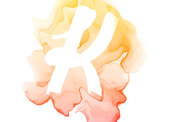 Alcohol ink effect with handwritten letters. Watercolor effect in yellow, orange and red colors.