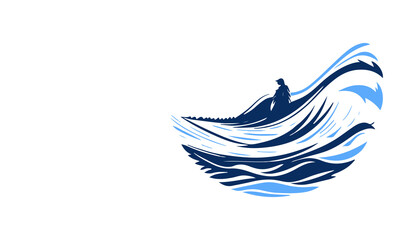 vector world oceans day background with sailor and wave illustration, copy space for your text
