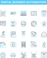 Digital business autiomation vector line icons set. Digital, Business, Automation, Artificial intelligence, Machine learning, Robotic process automation, Workflow illustration outline concept symbols