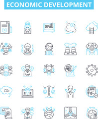 Economic development vector line icons set. Economy, Development, Growth, Expansion, Investment, Trade, Employment illustration outline concept symbols and signs