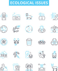 Ecological issues vector line icons set. Ecology, Conservation, Pollution, Deforestation, Climate, Biodiversity, Waste illustration outline concept symbols and signs