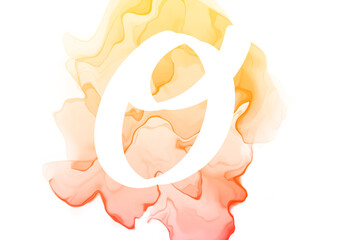 Alcohol ink effect with handwritten letters. Watercolor effect in yellow, orange and red colors.