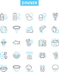 Dinner vector line icons set. Meal, Supper, Cuisine, Banquet, Dine, Feast, Eat illustration outline concept symbols and signs