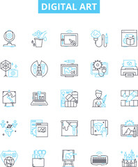 Digital art vector line icons set. Digital, art, graphic, design, illustration, photography, painting illustration outline concept symbols and signs