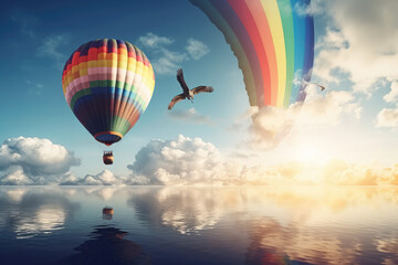 Fototapeta na wymiar Idyllic heavenly scene with colorful hot air balloons.