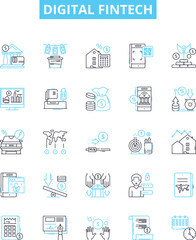 Digital fintech vector line icons set. Fintech, Digital, Payments, Blockchain, Crypto, Banking, Investment illustration outline concept symbols and signs