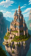 Landscape of a forbidden Romanesque architecture style castle high up in the mountains - Generative AI Illustration