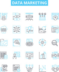 Data marketing vector line icons set. Data, Marketing, Analytics, Automation, Email, Social, Segmentation illustration outline concept symbols and signs