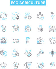 Eco agriculture vector line icons set. Organic, Sustainable, Renewable, Biodynamic, Landscaping, Regenerative, Conservation illustration outline concept symbols and signs