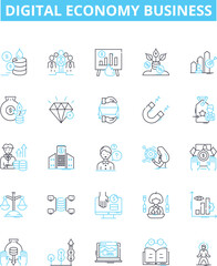 Digital economy business vector line icons set. Digital, Economy, Business, eCommerce, Online, Technology, Services illustration outline concept symbols and signs