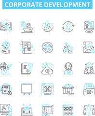 Corporate development vector line icons set. Corporate, development, strategy, planning, organization, reorganization, expansion illustration outline concept symbols and signs