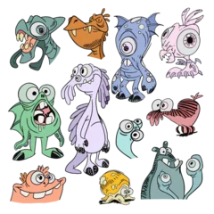 Fotobehang Set of funny monsters. Cute alien creatures. Vector illustration of alien monsters. © Olha