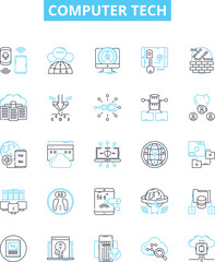 Computer tech vector line icons set. Computer, Tech, Networking, Programming, Software, Hardware, Cybersecurity illustration outline concept symbols and signs