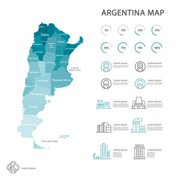 Argentina map and infographic of provinces, political maps of argentina south america - Vector File