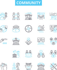 Community vector line icons set. Commune, Society, Fellowship, Congregation, Tribe, Collaboration, Coalition illustration outline concept symbols and signs