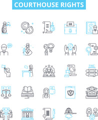 Courthouse rights vector line icons set. Lawyer, Garnishment, Due, Process, Courtroom, Liability, Equity illustration outline concept symbols and signs