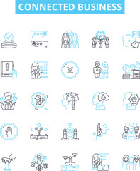 Connected business vector line icons set. Connected, Business, Networking, Digital, Online, Technology, Transformation illustration outline concept symbols and signs
