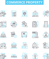 Commerce property vector line icons set. Commerce, Property, Real estate, Commercial, Residential, Property management, Property development illustration outline concept symbols and signs