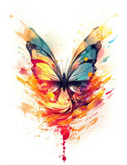 Obraz premium Butterfly, psychic wave, fire, beautiful. psychedelic, watercolor, illustration, digital print, wall art. Generative AI