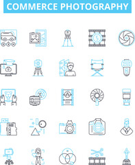 Commerce photography vector line icons set. Commerce, Photography, Portrait, Landscape, Wildlife, Nature, Still life illustration outline concept symbols and signs