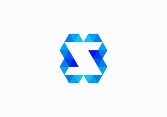 blue geometrick sigma symbol with letter S in the middle neatly packed in negative space area
