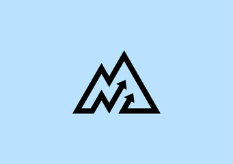 line design letter M for mountain with up arrow graph bar logo symbol
