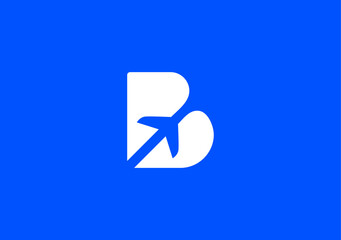 simple monogram logo letter B with the plane symbol in the middle in negative space area