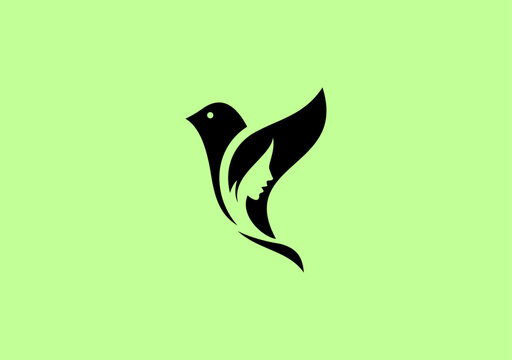 unique and simple bauty face logo with the face, bird and hairstyle symbol
