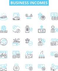 Business incomes vector line icons set. Profits, Revenues, Earnings, Sales, Gains, Yields, Surcharges illustration outline concept symbols and signs