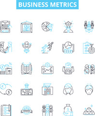 Business metrics vector line icons set. Metrics, KPIs, ROI, Profit, Revenue, Cycle, Cost illustration outline concept symbols and signs
