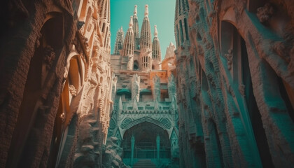 Naklejka premium Majestic basilica illuminated at dusk a landmark generated by AI