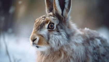 Fototapeta premium Fluffy rabbit sitting in grass looking cute generated by AI