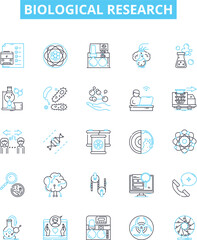 Biological research vector line icons set. Biology, Research, Biochemistry, Genetic, Microbiology, Organism, Cell illustration outline concept symbols and signs