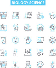 Biology science vector line icons set. Biology, Science, Biochemistry, Cell, Evolution, Genetics, Molecules illustration outline concept symbols and signs