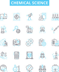 Chemical science vector line icons set. Chemistry, molecules, reactants, compounds, elements, atoms, formulas illustration outline concept symbols and signs